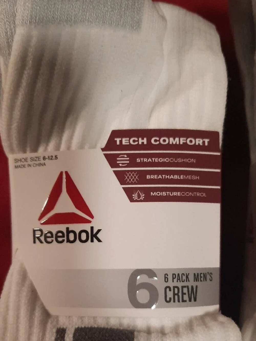 2 Reebok Men’s Crew Athletic Socks 6-Pack in White with Gray Accents 12 Pair